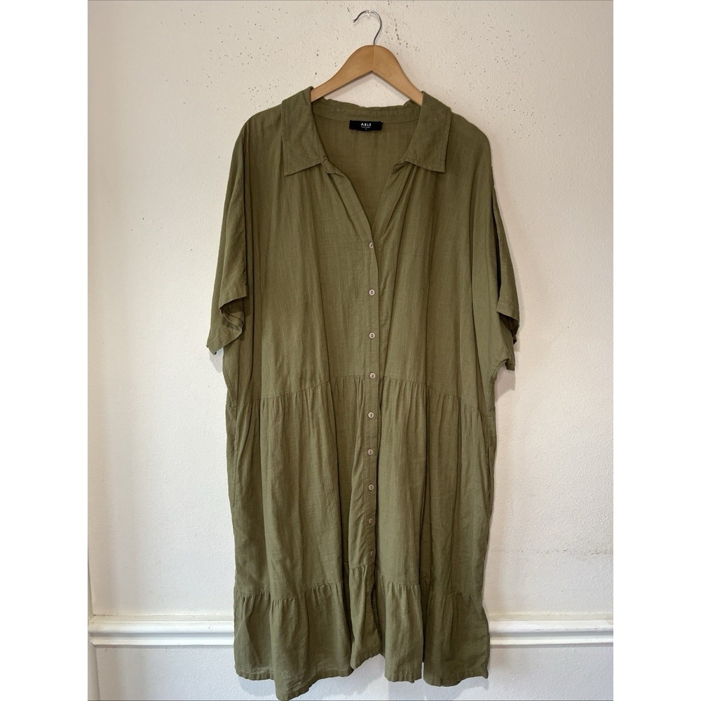 ABLE Women 3X Sage Green Cotton Tiered   Dress Cottagecore Boho Flowy Resort